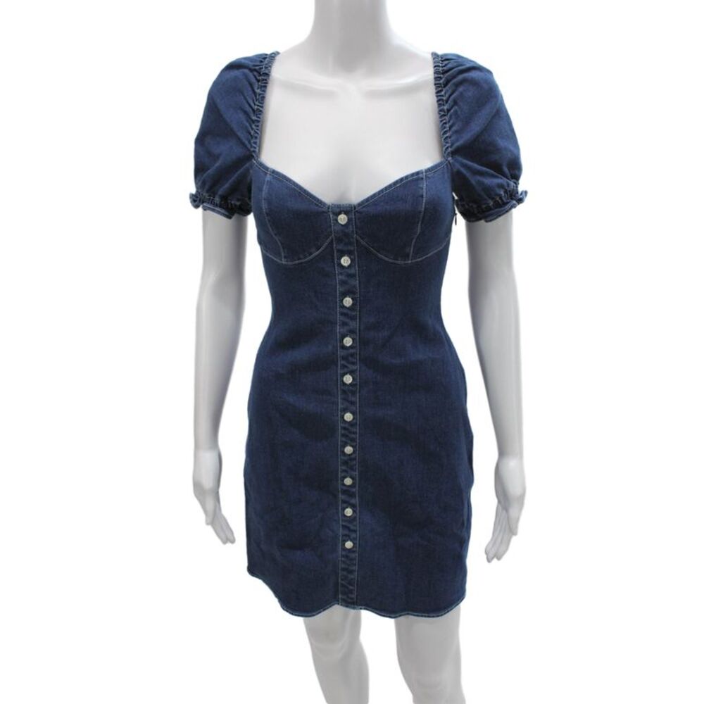 Staud Women Bodycon Dress Blue Short Sleeve Sweetheart Size 2